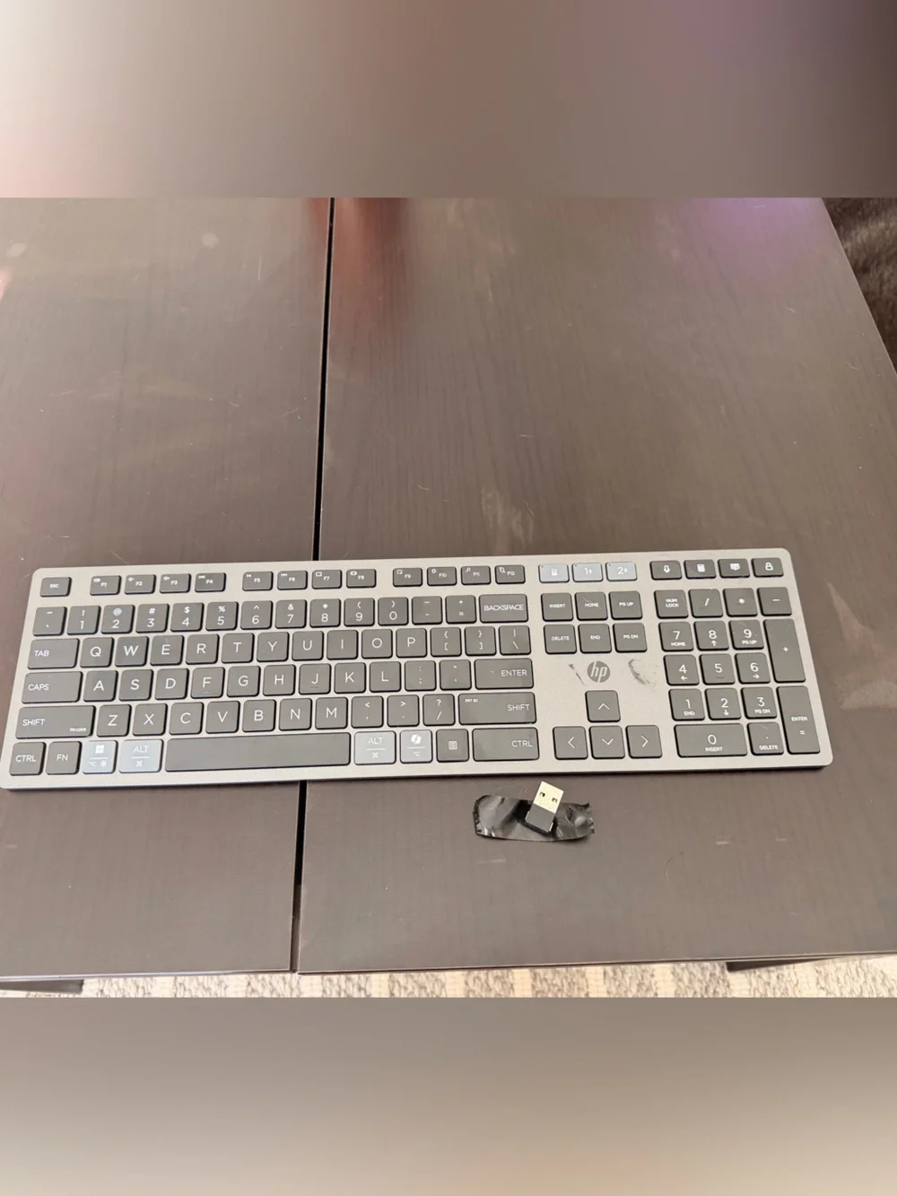HP Silver and Black Slim Wireless Keyboard with USB plug